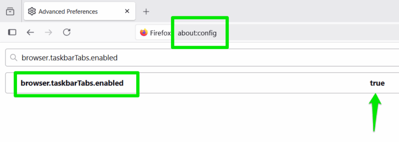 enabling taskbar tabs in Firefox flags