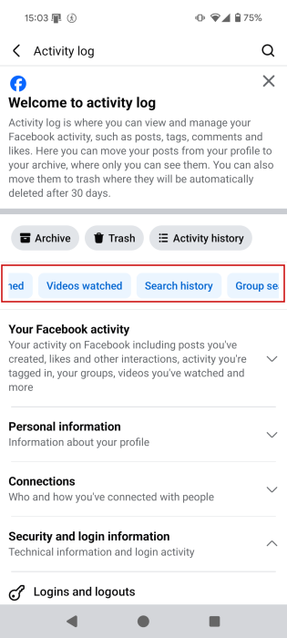 Facebook History Mobile Activity Tags