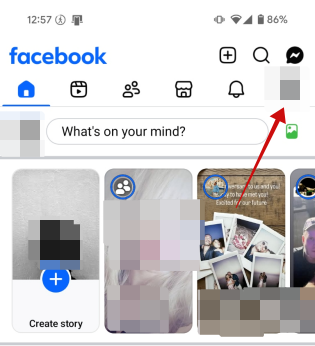 Tapping on profile picture in Facebook app.