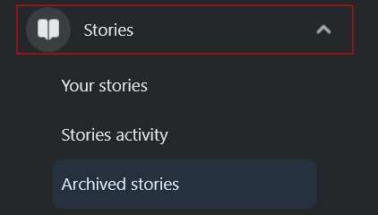 Accessing "Stories" categories in Facebook on PC.