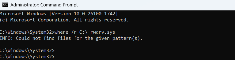 finding rwdrv using command prompt