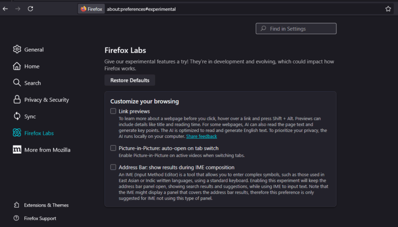 Firefox Labs Disable All Ai Features