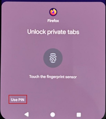 Using biometric authentication to unlock private tabs in Firefox for Android. 