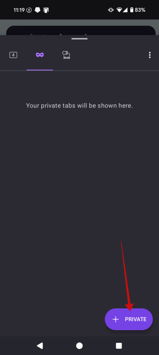 Tapping on Private button in Firefox for Android.