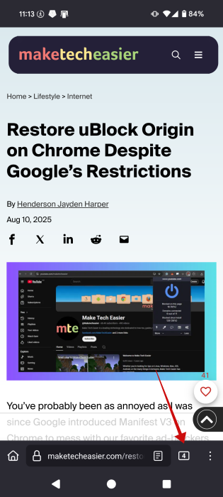 Tapping on tab group icon in Firefox for Android. 