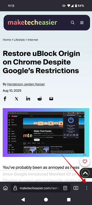 Tapping three-dots in Firefox for Android.