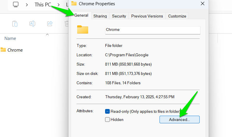 A Folder's Advanced Options