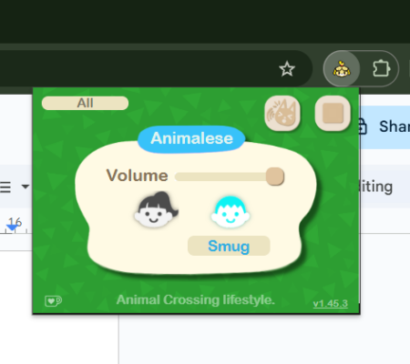 Animalese Typing extension dashboard view in Chrome. 