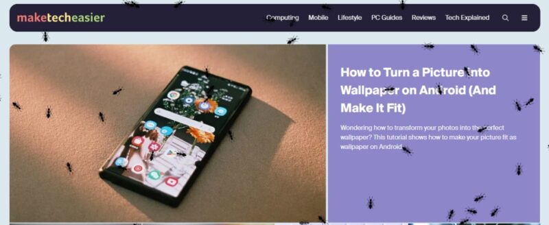 Webpage view with Ants on Screen extension installed. 