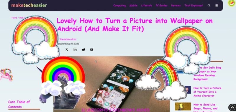 Webpage view with Cornify extension active. 