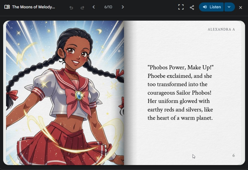 Gemini storybook using anime-like art style. s