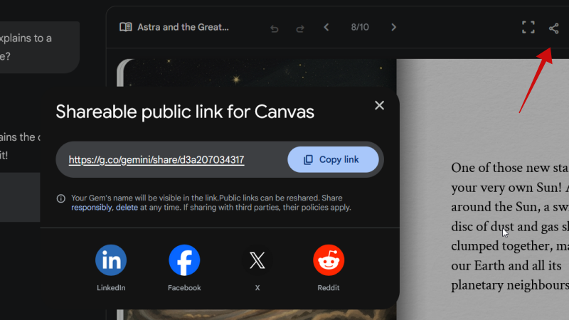 Sharing link to Storybook in Gemini on the web. 