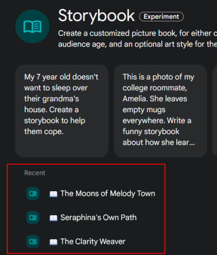 Accessing storybooks created so far in Gemini app. 