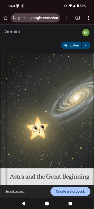 Viewing Gemini storybook from Android device. 