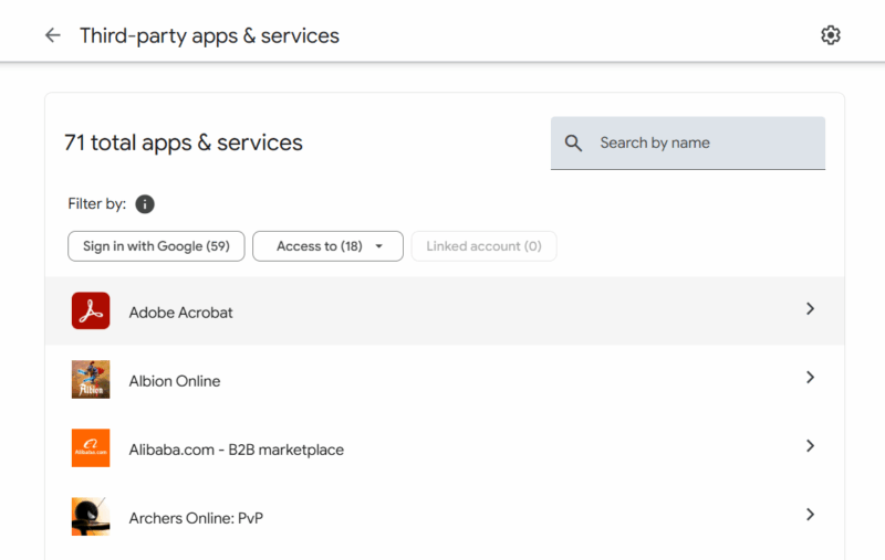List of Connected Apps in Google account