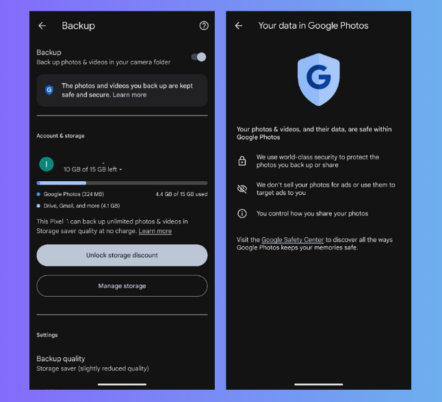 Google Photos Backup Info
