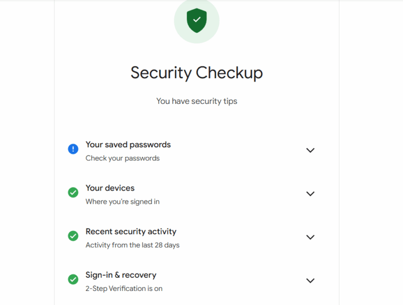 List of Google Security Checkup Steps