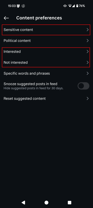 Managing "Content preferences" on Instagram. 