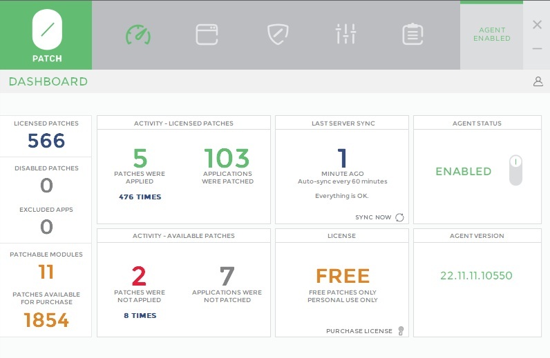 Viewing the 0Patch desktop dashboard.
