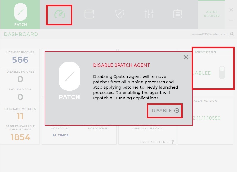 Disabling 0Patch on desktop.