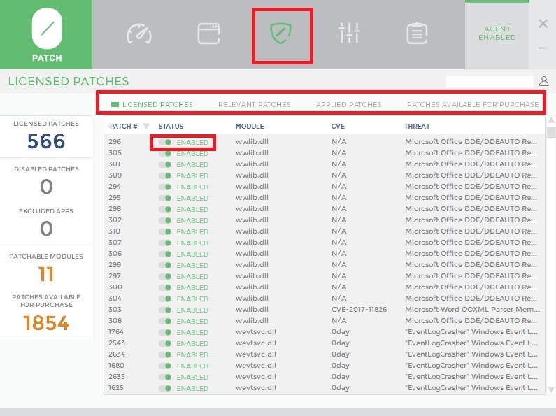 Viewing enabled patches.
