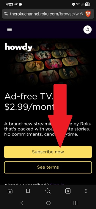 Signing up for Howdy on mobile.