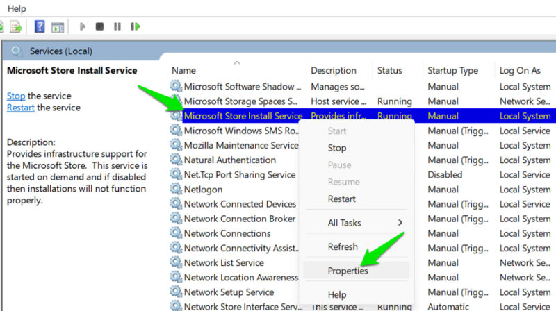 InstallService Properties in Windows Services