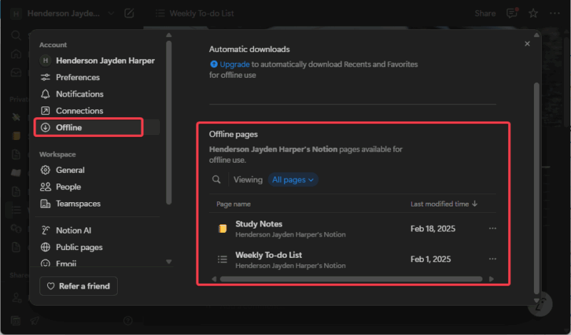 Manage Notion Offline Pages In Settings