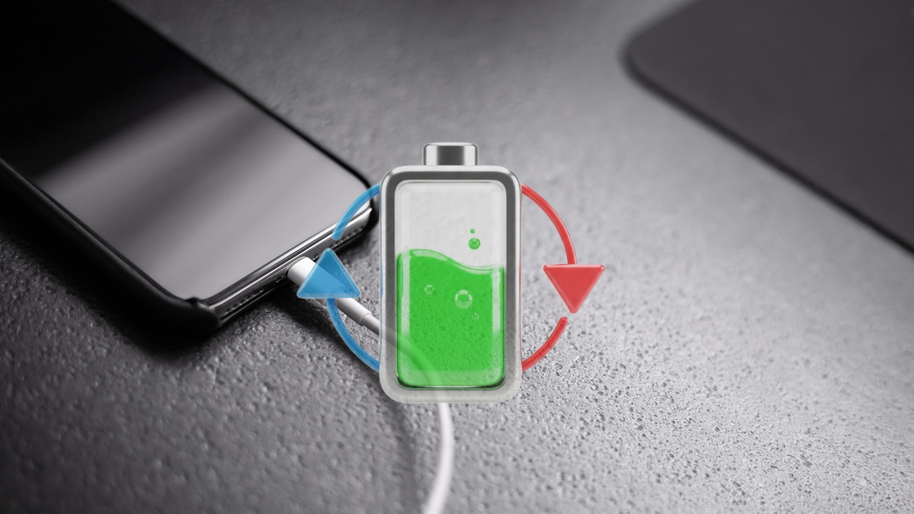 Android phone on charge with a charging and discharging icon