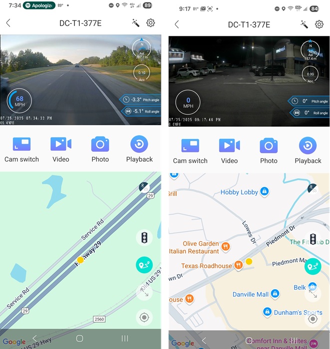 Viewing footage in the app.