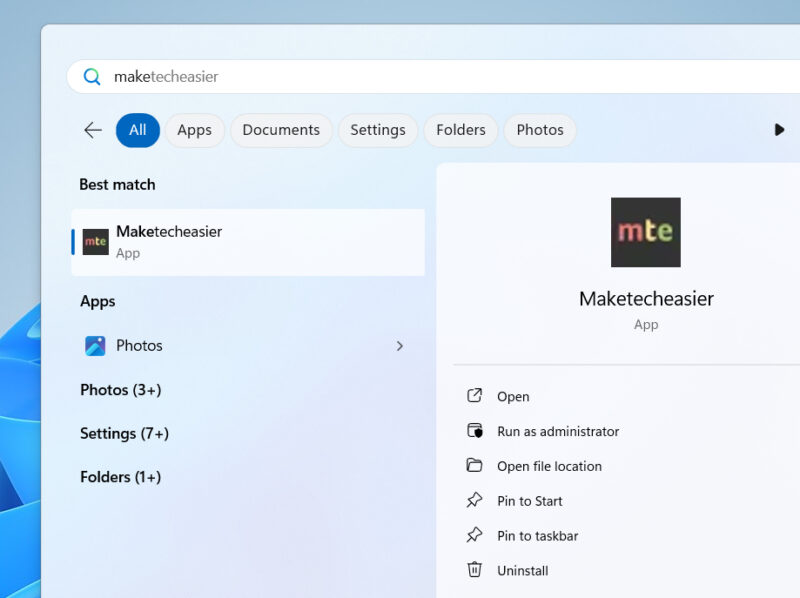 maketecheasier web app in start menu
