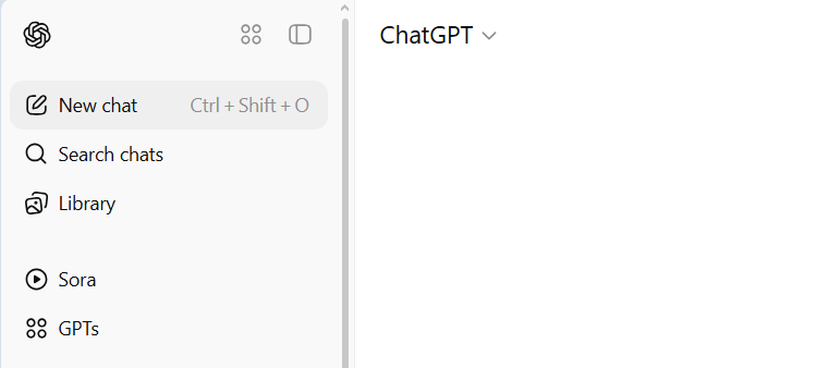 ChatGPT left panel showing new chat