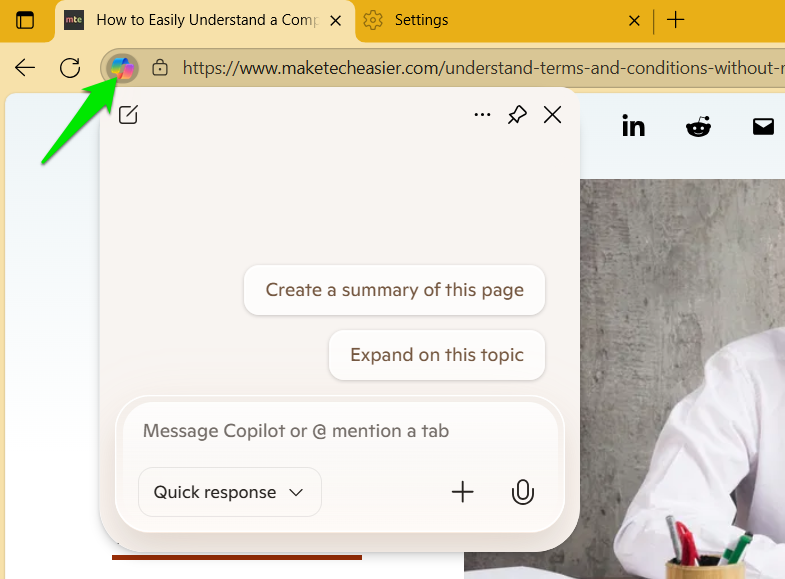 Opening Copilot Quick Assist Panel