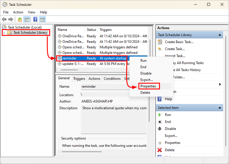 Open Task Properties