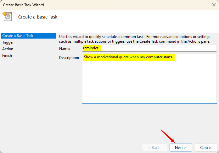 Provide Task Name Description