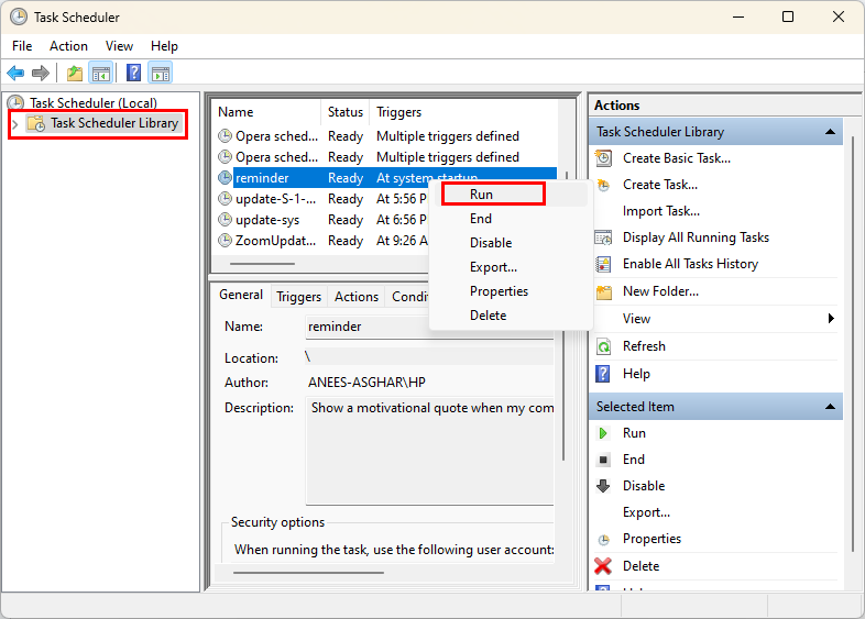 Run Task To Confirm Working