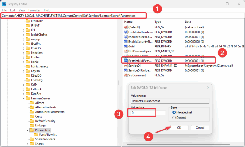 Set Restrictnullsessaccess To 0