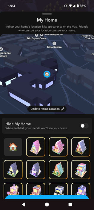 Customizing "My Home" in Snapchat app. 