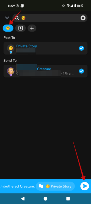 Using shortcut in Snapchat app for new snap. 