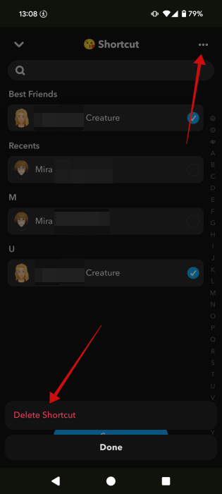 Deleting shortcut in Snapchat app. 