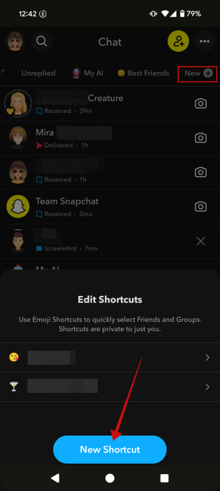 Snapchat Shortcut New Shortcut