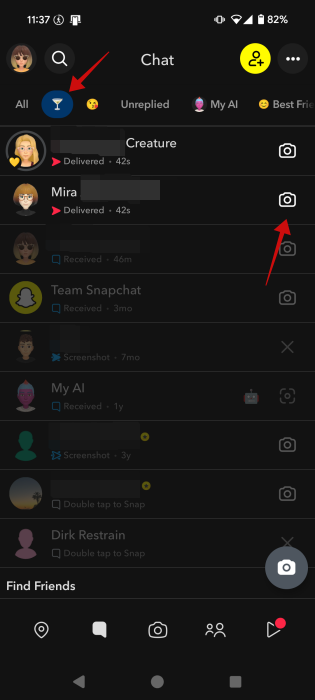 Activating shortcut in Snapchat Chat screen.