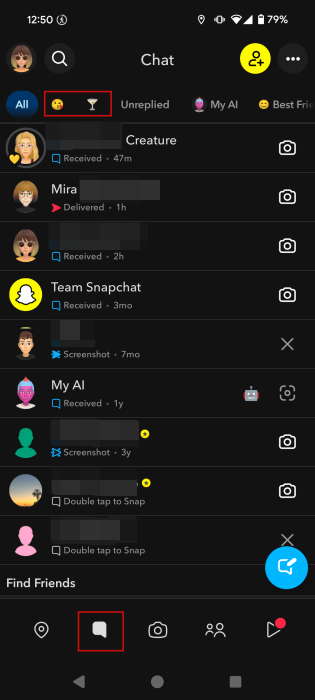 Viewing your shortcuts in Snapchat app. 