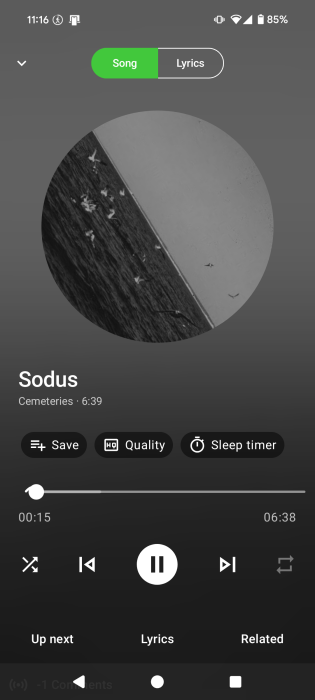 Song player view in SimpMusic app on Android. 