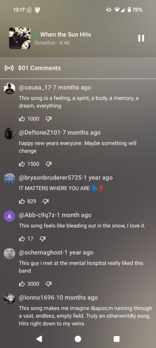 Viewing comments for video in SimpMusic app on Android.