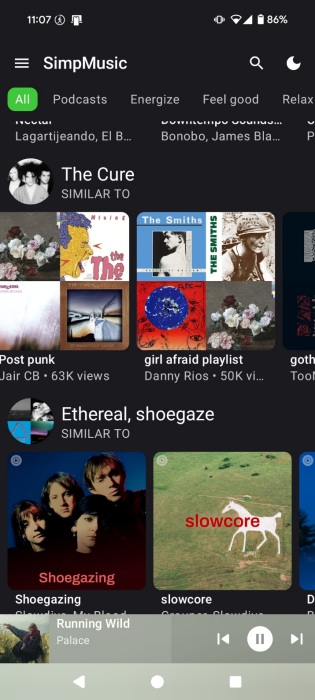 View of music suggestions in SimpMusic app.