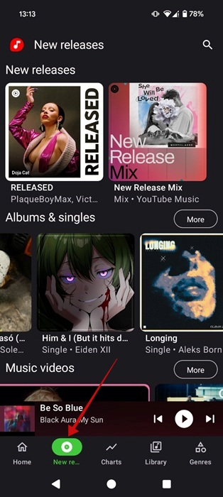 Switching to "New Releases" tab in SimpMusic app. 