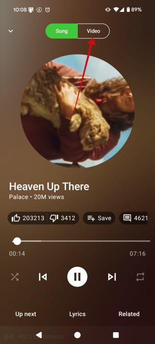 Video option view in SimpMusic app on Android.