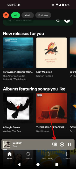 Pressing on device icon in Now Playing bar on Spotify. 