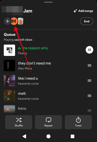 Tapping on Jam participants in Spotify app. 